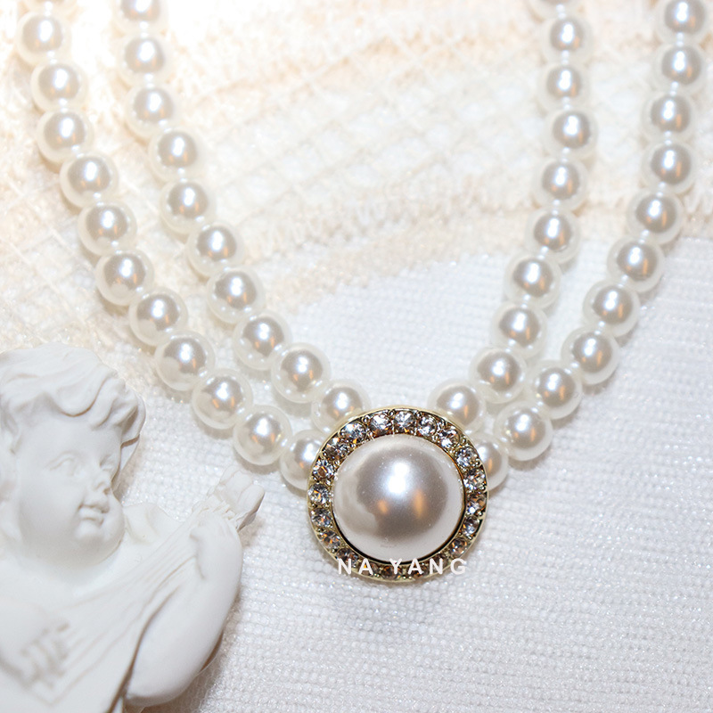 法式复古赫本风珍珠项链女锁骨链新娘结婚配饰婚纱礼服敬酒服项链