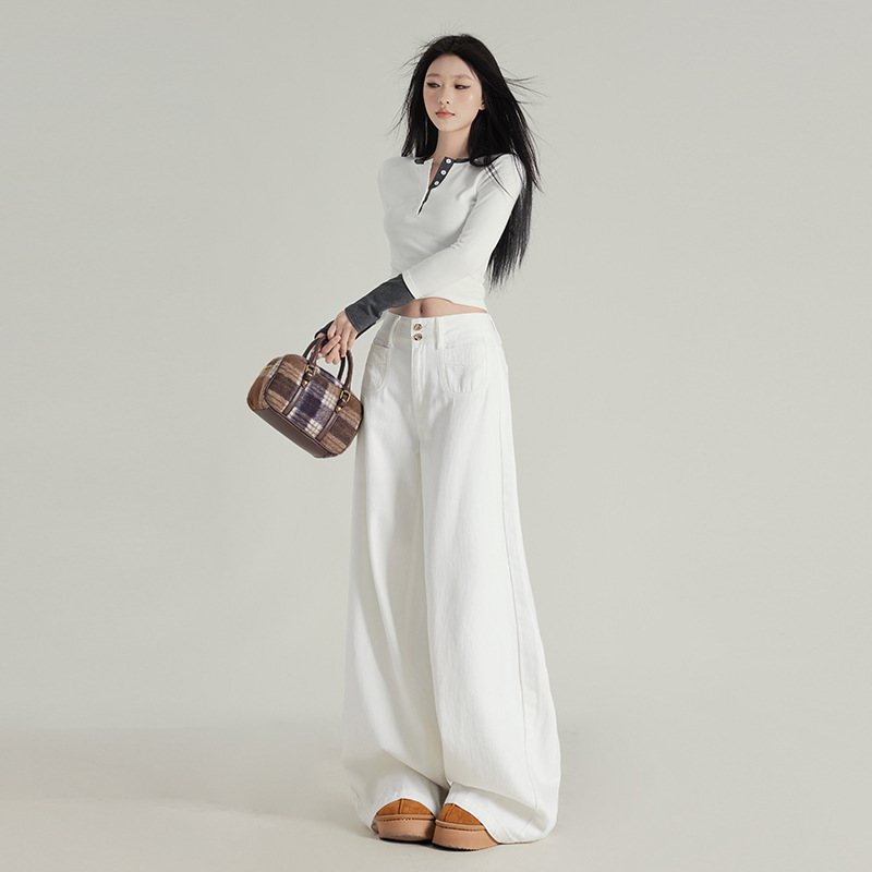 慵懒风大阔腿喇叭牛仔裤女秋小个子加绒牛仔裤女高腰阔腿裤女秋冬