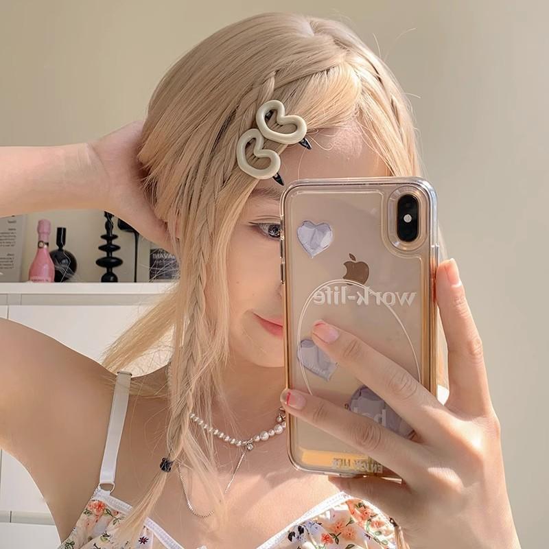 Pink Heart Earrings for Girls Barrettes Cute Sweet Trumpet Bangs Side Clip Simple All-Match Internet Celebrity Hairpin Hair Ornaments