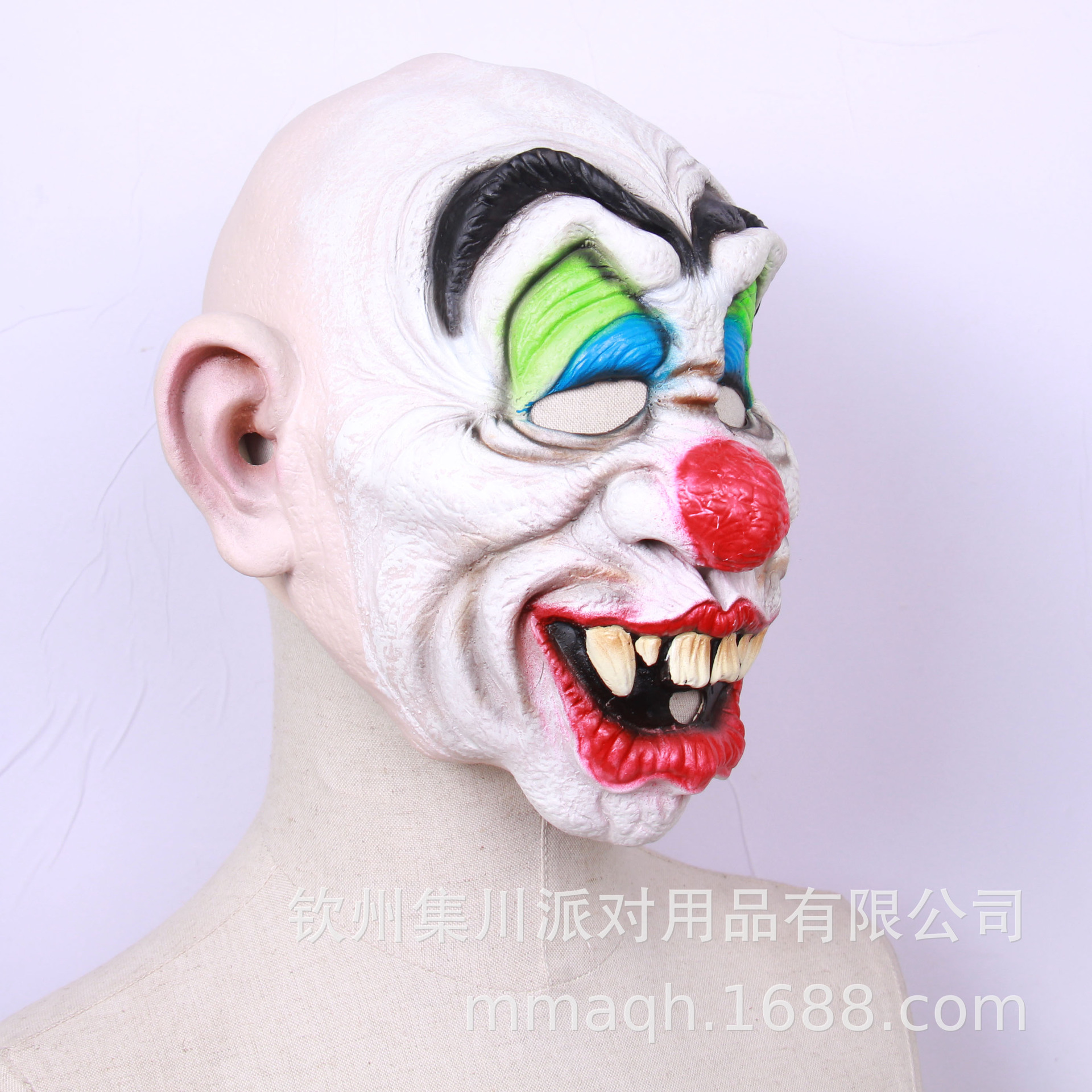 厂家定制万圣节乳胶笑脸小丑面具恐怖装扮道具红鼻子小丑跨境货源