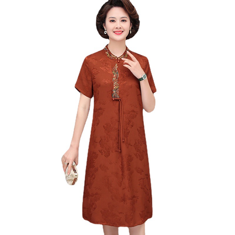 Mother's Summer 2023 New Noble Western Style Brand Artificial Silk Mulberry Silk Middle-Aged and Elderly People's Clothes Counter Dress