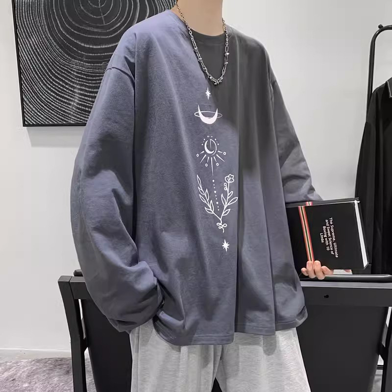 Plus Sized and Lengthened Sleeves T-shirt Men's Autumn Weight-Catcher Tops Trendy Harbor Style Long T-shirt Student Casual Bottoming Shirt