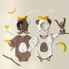 童装春秋韩国婴儿连体衣小猴子顶香蕉哈衣爬服男女宝宝爬服送帽子