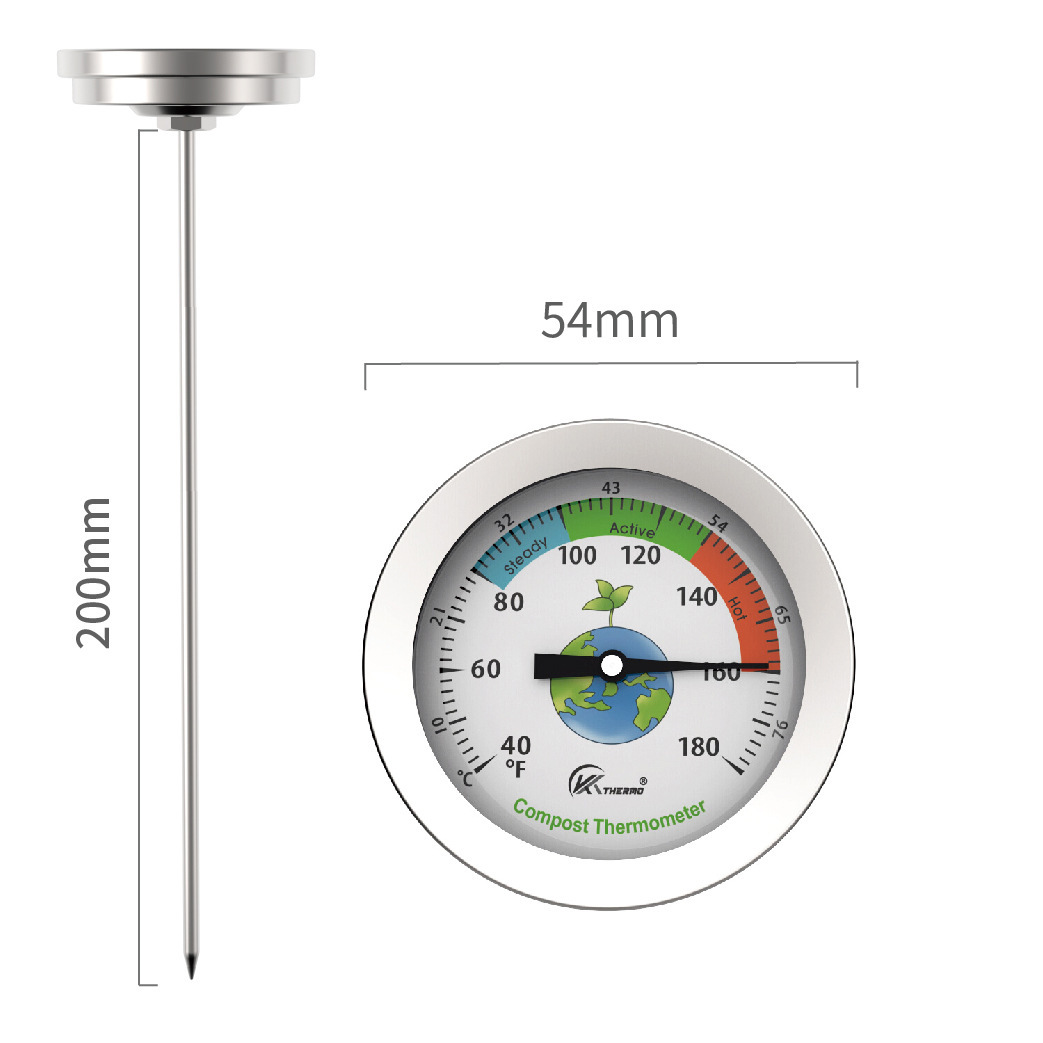 Cross-Border Amazon 20cm Compost Soil Gardening Thermometer Stainless Steel Fertilizer Test Probe Thermometer