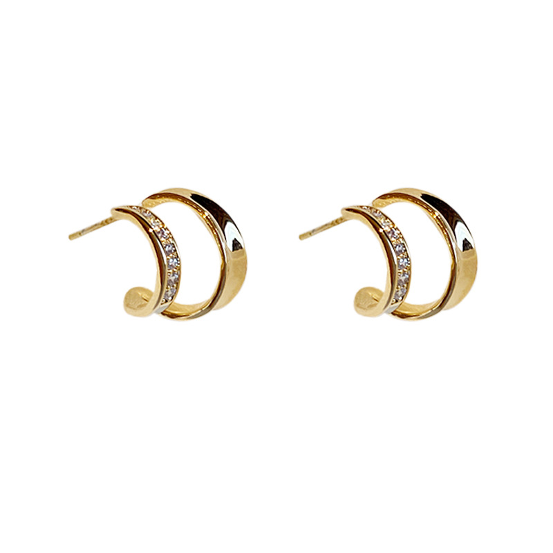 Ear Studs Niche Design South Korea Ear Ring High-Grade Classic Style Earrings Light Luxury Half Circle High-Grade Female Temperament Earrings