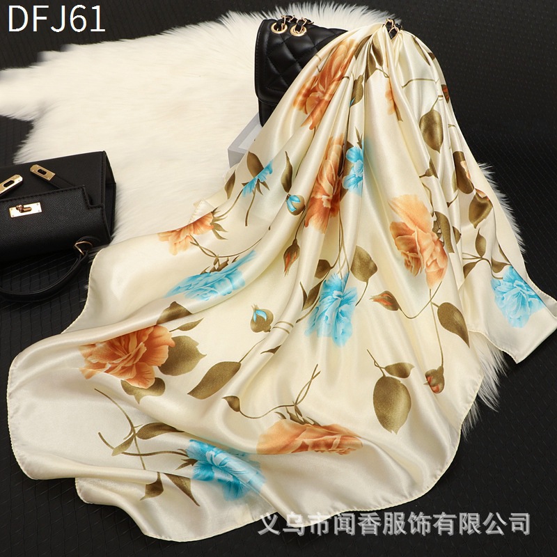 Tiktok Hot-Selling New Arrival 90 Satin Square Scarf Holiday Gift Silk Scarf for Women Spring and Summer All-Match Sun Protection Thin Headcloth