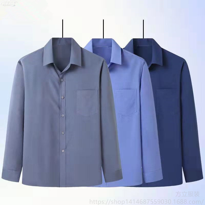 Men's Shirt Long Sleeve Middle-Aged and Elderly Loose Men's Clothing Polo Collar Top Spring and Summer Casual Shirt Non-Ironing Bottoming Shirt