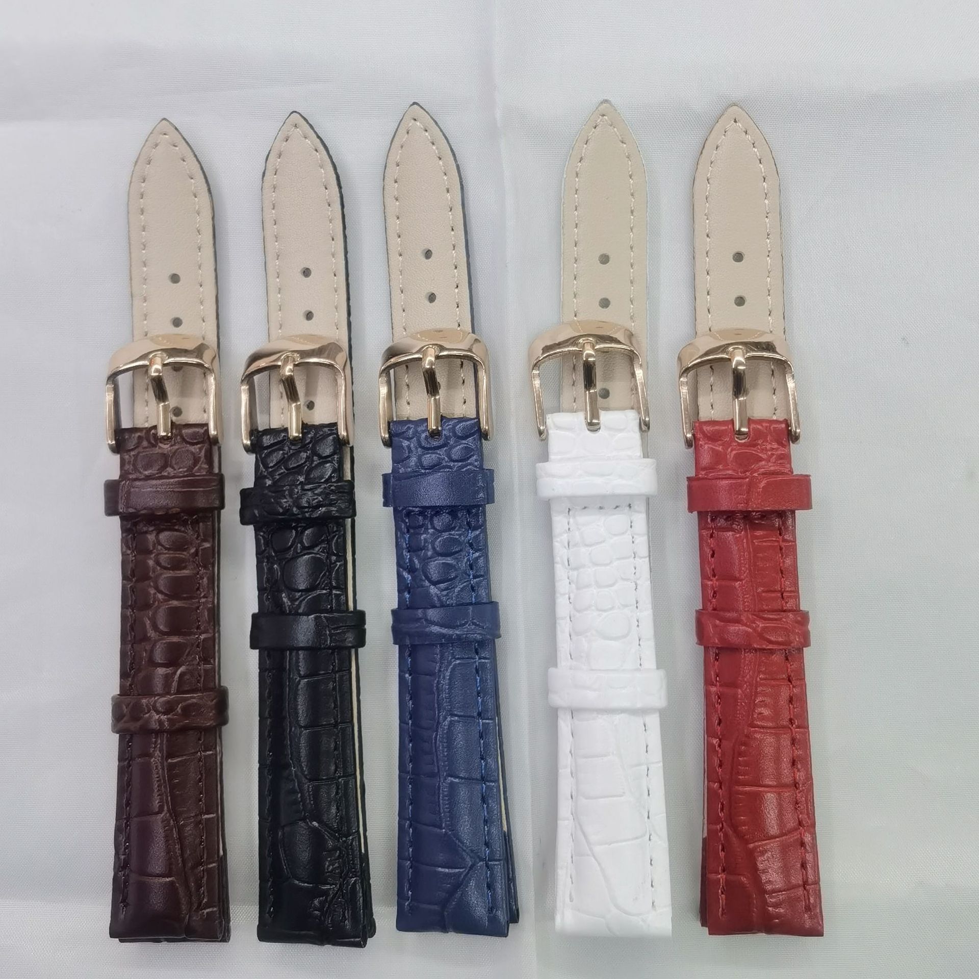 Leather Strap Size Pattern Rose Buckle Color Strap Crocodile Pattern Factory Direct Supply Pin Steel Buckle Strap