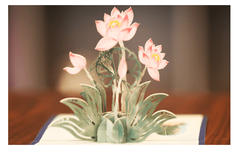 厂家供应3d立体贺卡彩印镂空荷花纸雕花类生日感谢卡片节日祝福