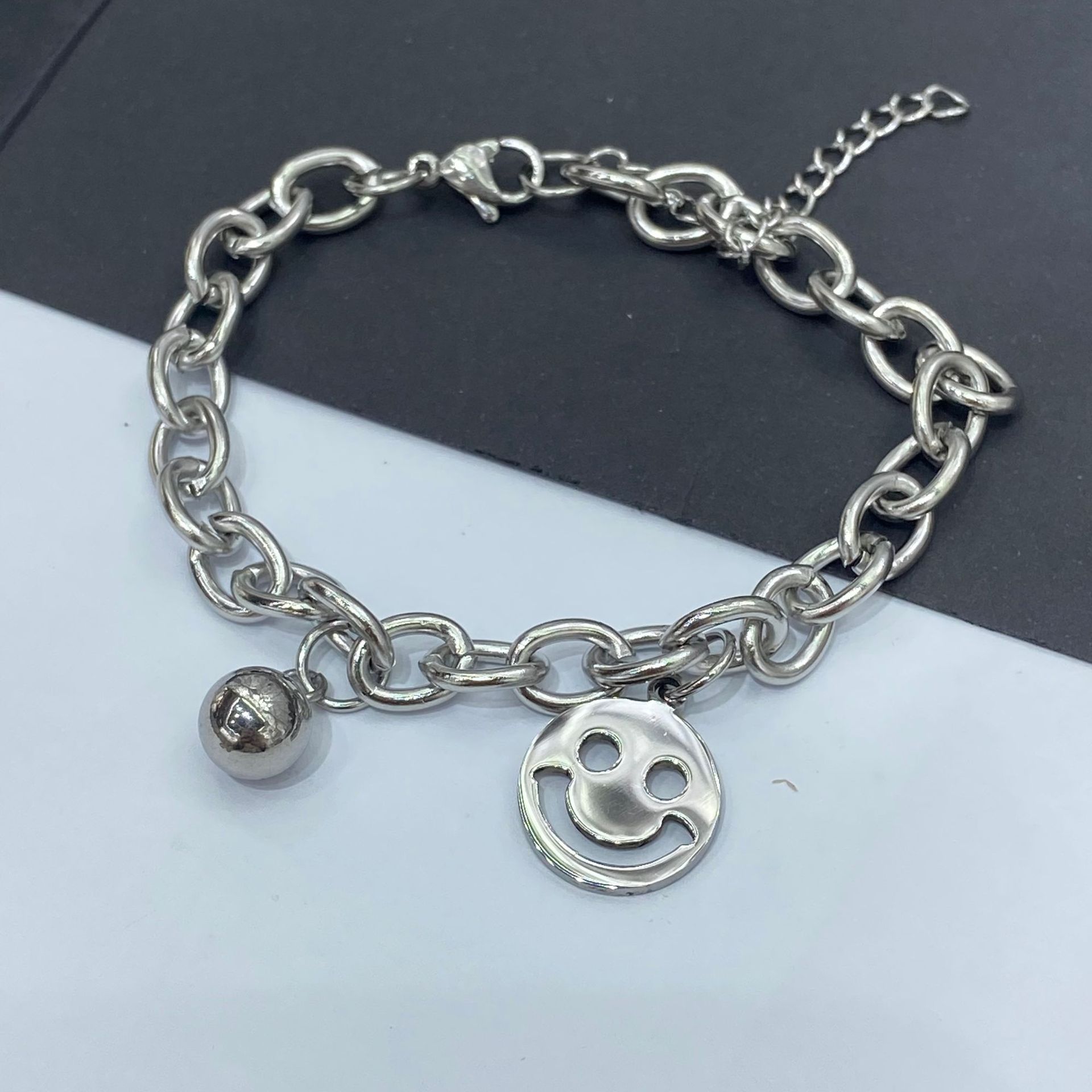 New Double-Layer Titanium Steel Bracelet Hanging Hand Personality Chain Korean Hip-Hop Fashion Chain Punk Heart Bracelet Accessories