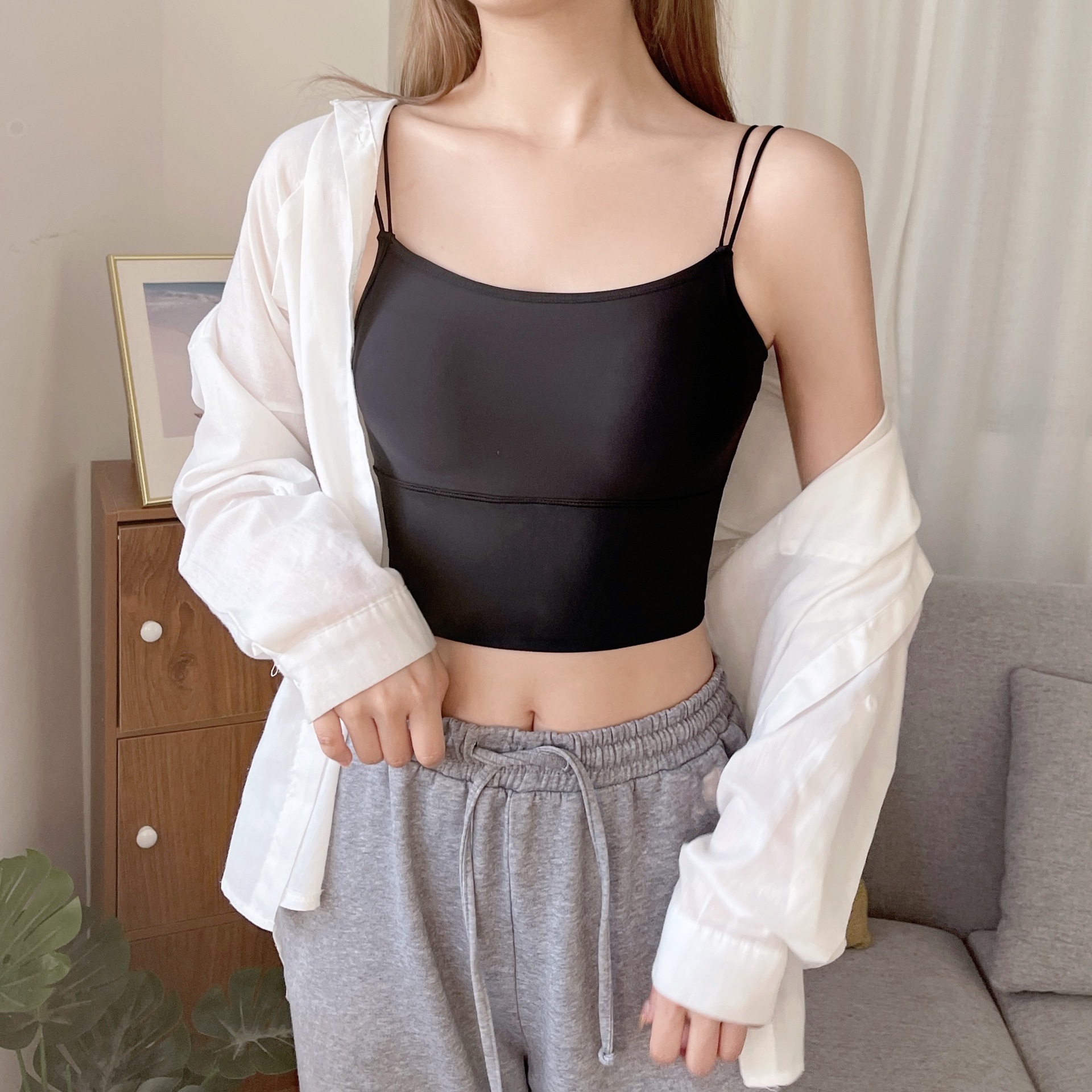 Ice Silk Seamless Beauty Back Camisole Women's Inner Wear Integrated Fixed Chest Pad Outer Wear Back Shaping Base Tube Top Underwear Women