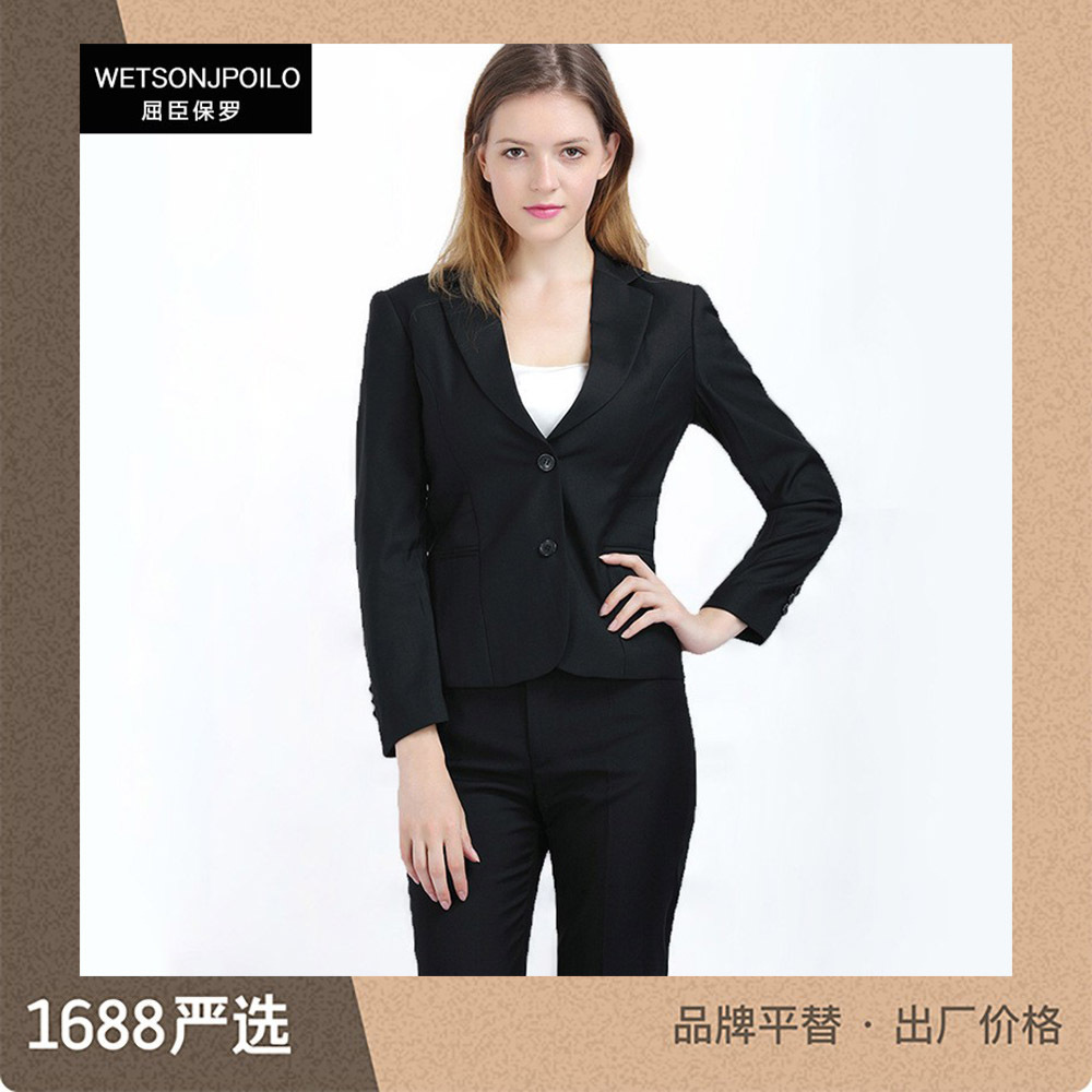 跨境爆款代贴面单高档女士职业西装套装黑色无盖两扣修身OL通勤