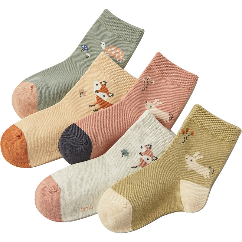 七巧板儿童袜子春秋精梳棉女男童袜子中大童中筒袜小童短袜
