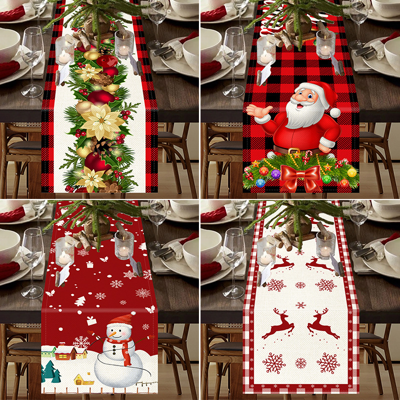 [Clothes] New Cross-Border Christmas Linen Printed Table Runner Tablecloth Nordic Dining Table Christmas Snowman Table Runner