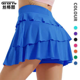 丝格图跨境高腰提臀瑜伽裙女夏季速干百褶运动短裙训练健身网球裙