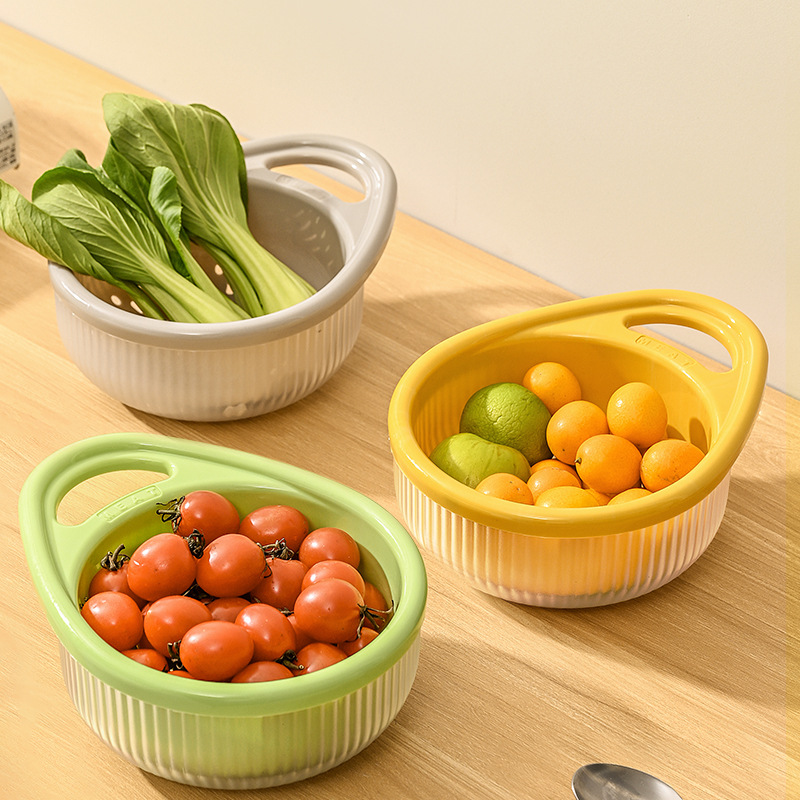 Small Size Hollow Drain Basket Household Kitchen Multi-Functional Double-Layer Sink Sieve Fruit and Vegetable Portable Rice Washing Basket Wholesale