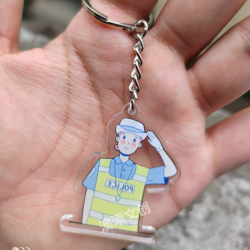 Acrylic Diy Pendant Police Cartoon Cartoon Epoxy Keychain Pendant Accessories Star Human-Shaped Standing Logo