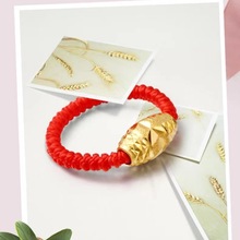 越南沙金手工编织红绳转运珠戒指女黄铜镀金时尚抖音直播引流代发