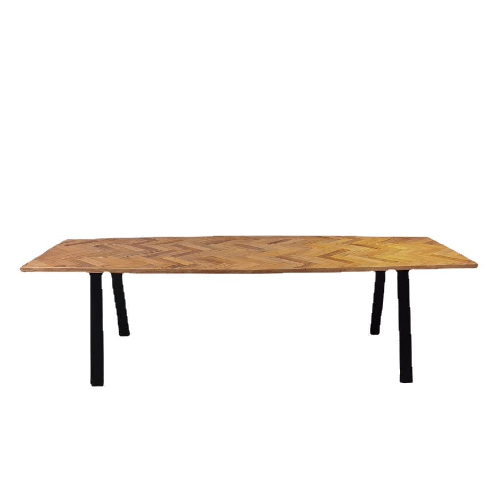 实木定制款人字纹四腿拼花条桌北欧风餐桌