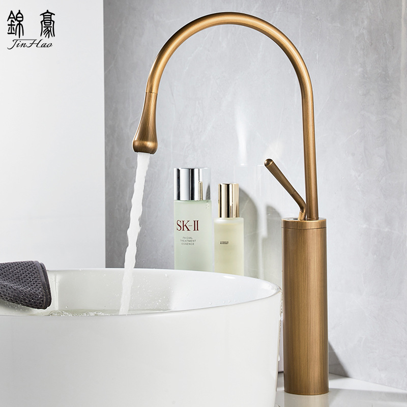 全铜复古水滴形龙头欧式仿古洗手台冷热水龙头家用台上面盆水龙头