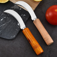 厂家直销木柄不锈钢水果菠萝刀家用香蕉刀削皮刀子小弯刀