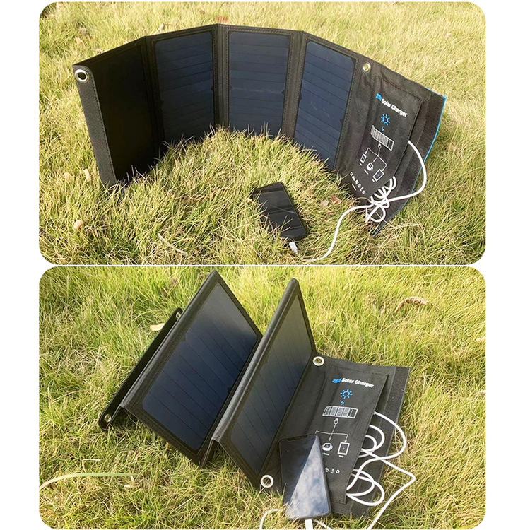 便携太阳能充电板户外5v28w单晶硅发电用充电宝手机usb快充折叠包