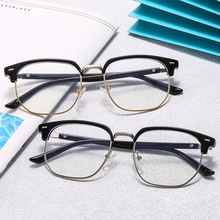 新款半框眼镜高端商务帅气潮流防蓝光辐射老花镜金属复古眼镜男女