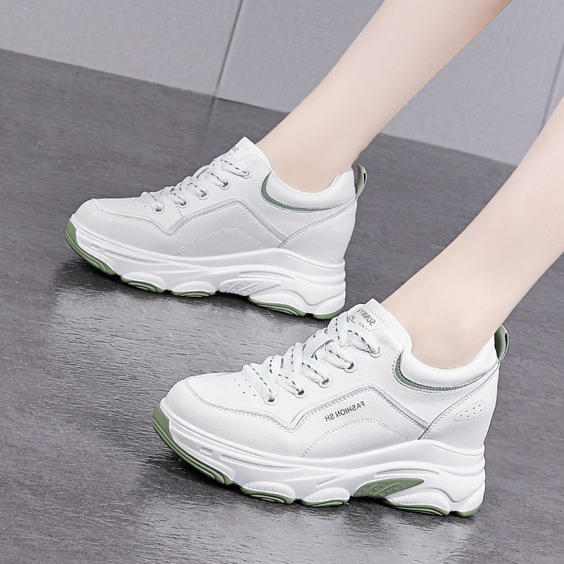 Leather White Shoes Women's Spring 2023 New Versatile Casual Sneakers Thick-Soled Ins Trendy High-Rise Women's Shoes