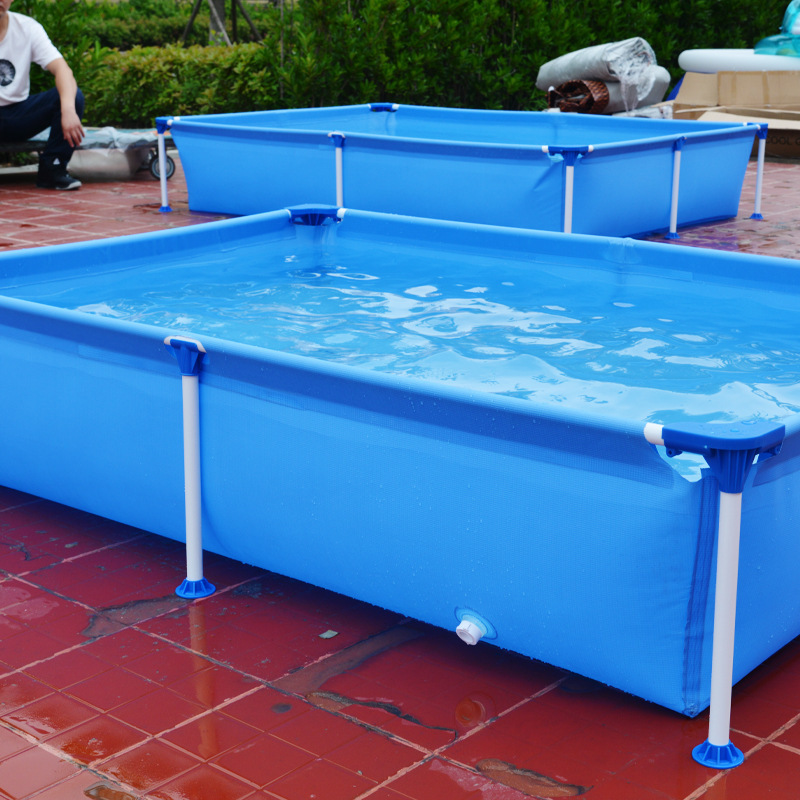 吉龙浅蓝色长方型支架单水池户外支架水池养鱼池家庭游泳池