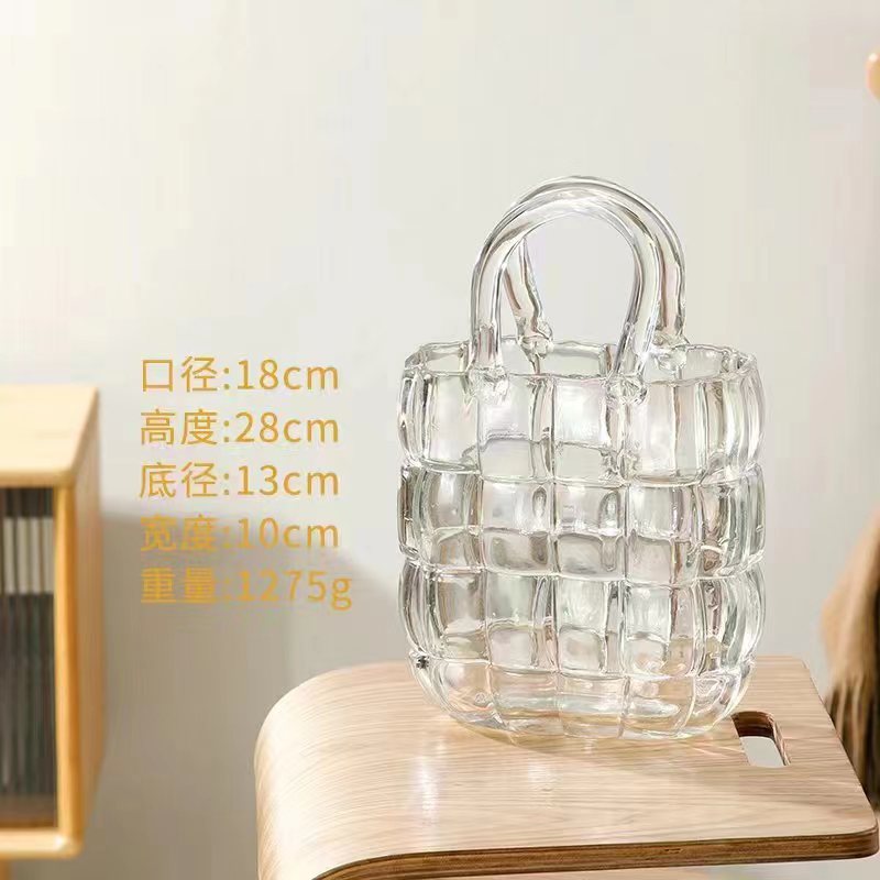 Household Creative Glass Portable Vase High-End Household Flower Arrangement Vase Light Luxury Living Room Decoration Flowers Hydroponic Wholesale