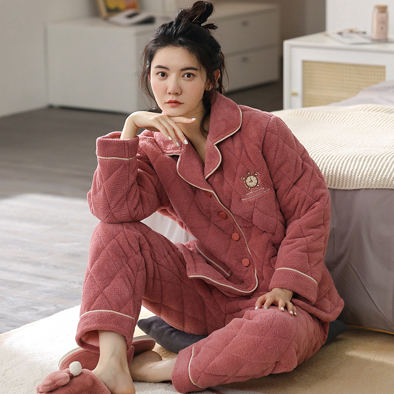 睡衣女冬季三层加厚夹棉冬天可爱少女可外穿法兰绒家居服套装批发睡衣