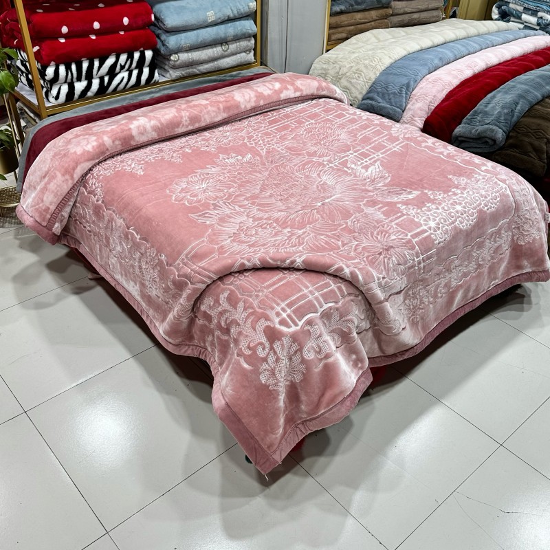 5kg2023素色压花云毯纯色双层拉舍尔毛毯外贸进出口毯可视频看货