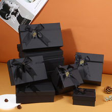 现货黑色长方形蝴蝶结礼品盒情人节日闺蜜化妆品天地盖礼物包装盒