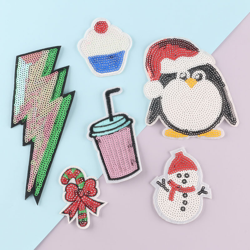 励新电脑绣花亮片布贴雪人球闪电雪人背胶补丁贴服装鞋帽包辅料