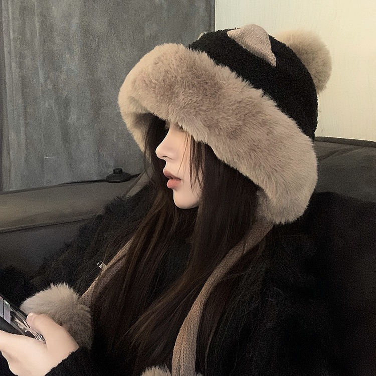 Winter Korean Style All-Match and Cute Ears Plush Bonnet Fleece Lined for Women Earflaps Lei Feng Hat Children Warm Toque Tide