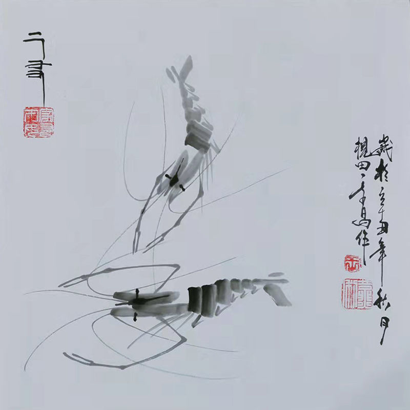 仿齐白石国画虾手绘真迹客厅装饰画写意花鸟画名家中国水墨画