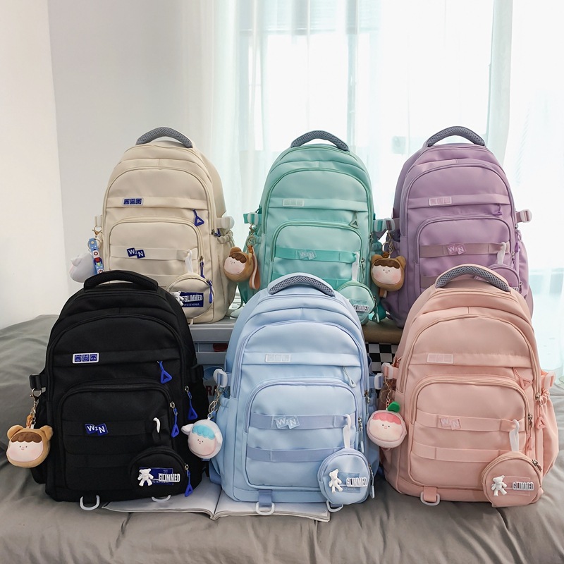 Partysu Backpack 2023 New Trend Leisure Middle School Student Schoolbag Mori Style University Style Solid Color Backpack Wholesale