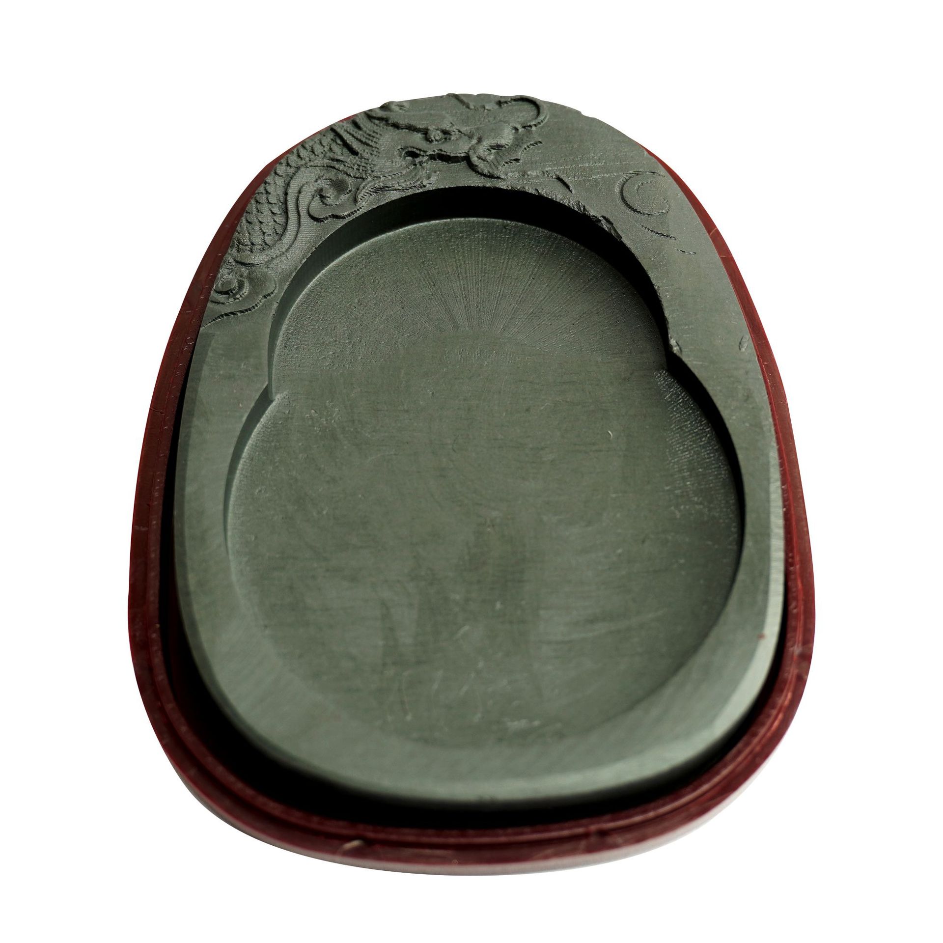 厂家直供文房四宝仿木盖中国名砚歙砚螺纹砚雕龙五寸带盖砚台批发