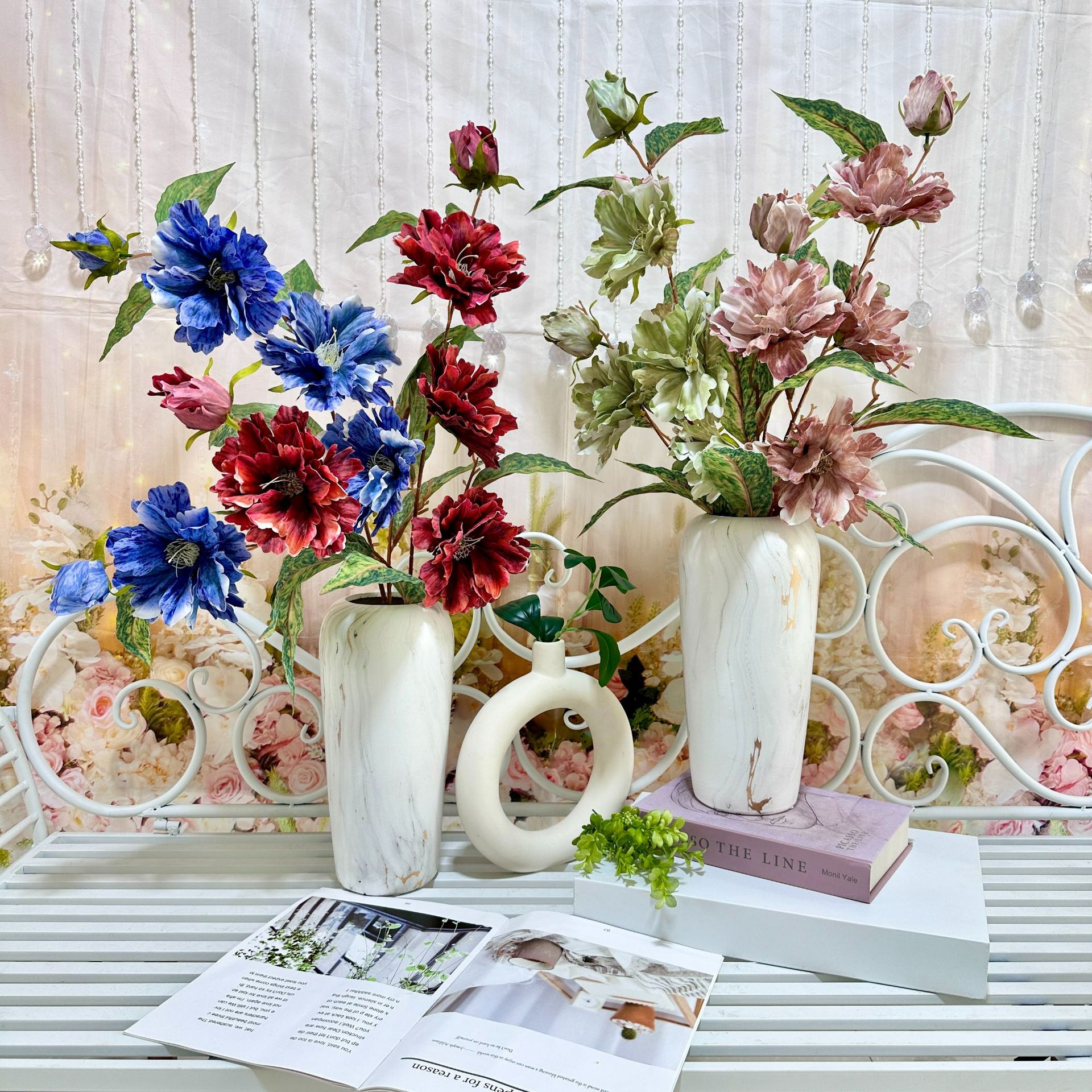 厂家直销宇嘉芙蓉牡丹家居装扮桌面假花婚庆路引装饰花材摄影道具