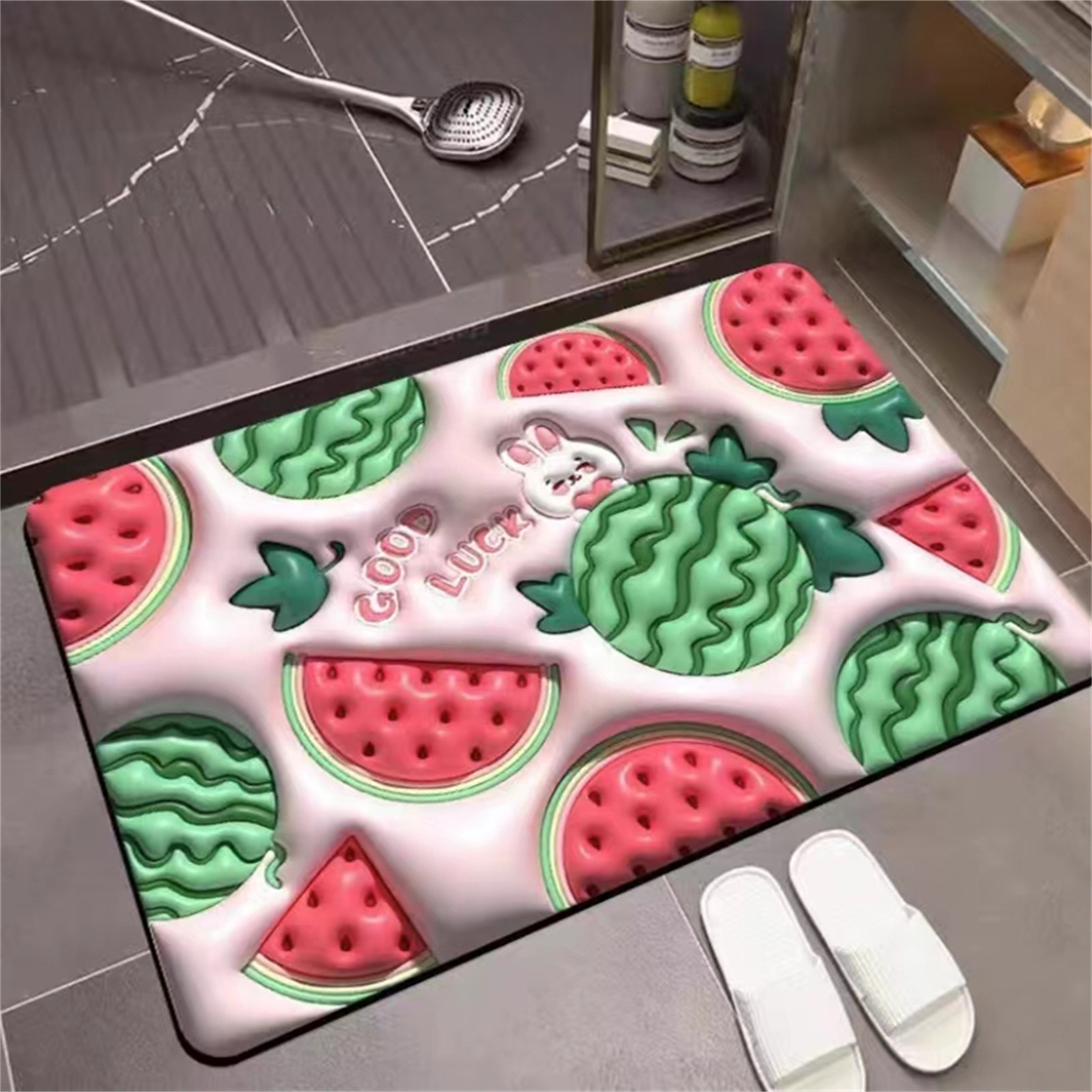 Flat 3d Visual Carpet Cartoon Style Bathroom Water-Absorbing Non-Slip Mat Diatom Ooze Home Carpet Mat