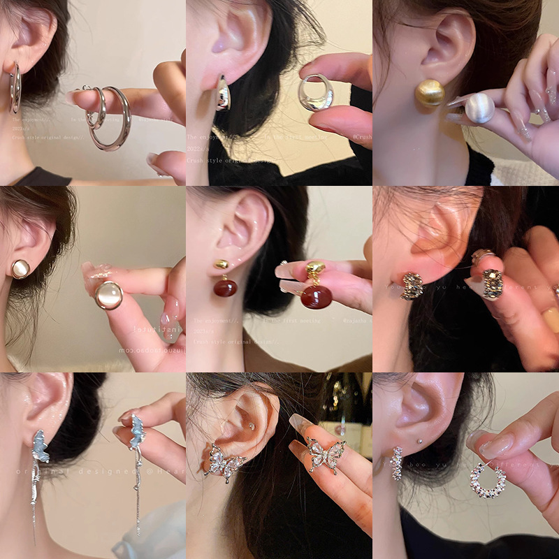 sterling silver needle light luxury minority pearl stud earrings for women all-matching graceful long fringe earrings high-grade earrings wholesale