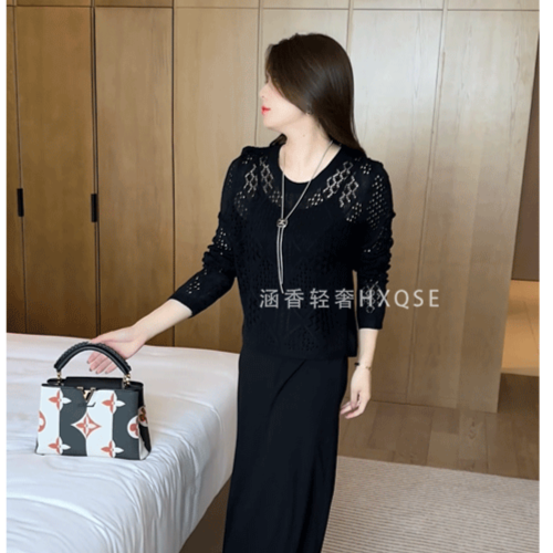 时尚连衣裙套装女2024秋季新款洋气显瘦毛针织衫吊带裙两件套裙子