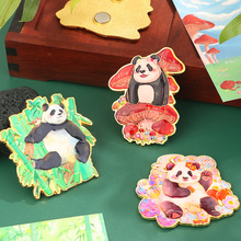 金属大熊猫冰箱贴立体插画磁吸装饰贴中国风熊猫基地旅游纪念礼品