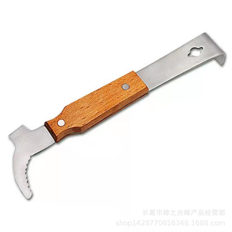 批发养蜂工具起刮刀木把/柄不锈钢带钩多用型加厚起刮刀猪尾刀