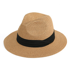 夏季海边度假沙滩平檐爵士草帽  韩版男女百搭三折带遮阳爵士草帽