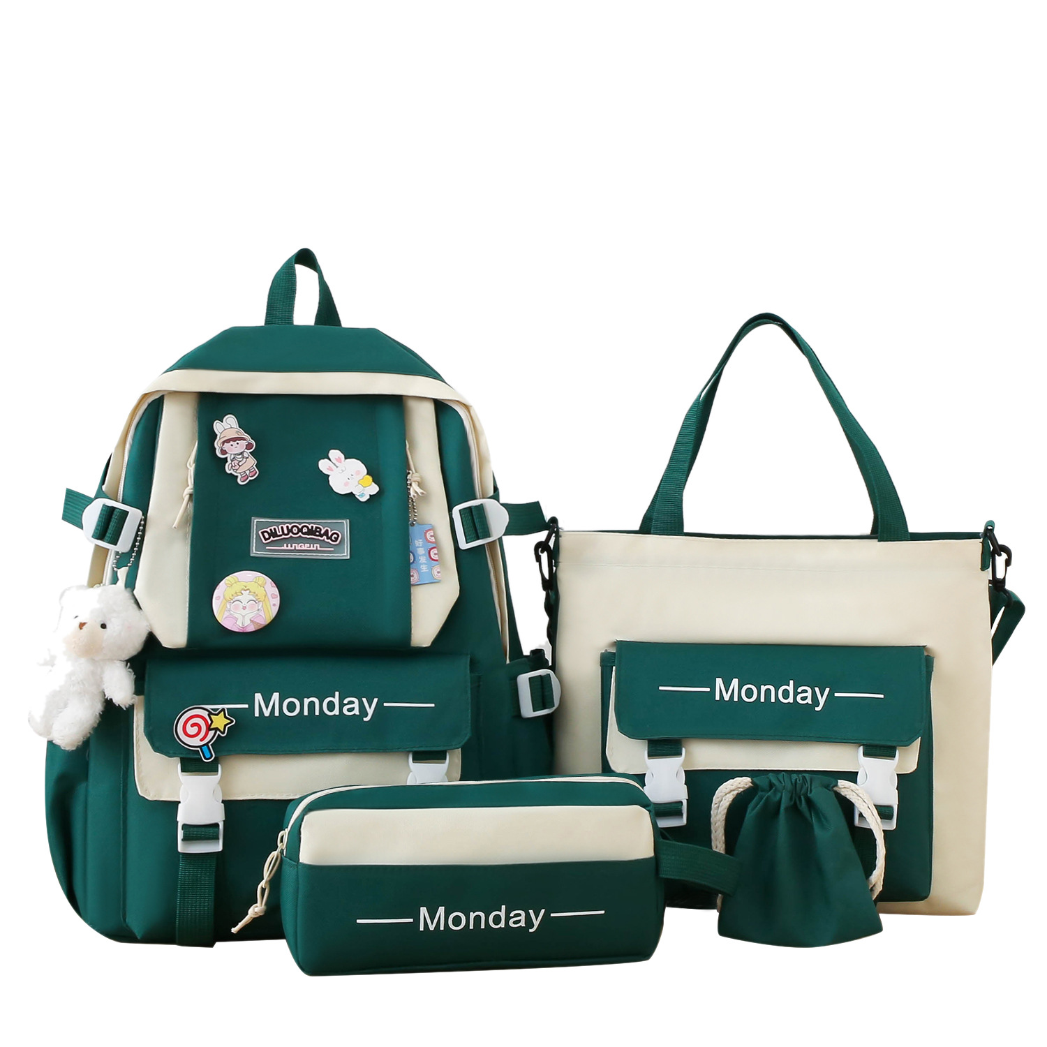 Four-Piece Schoolbag Female Mori All-Match Primary School Student Backpack Handbag Fashion Colorblock Large Capacity Junior High School Backpack