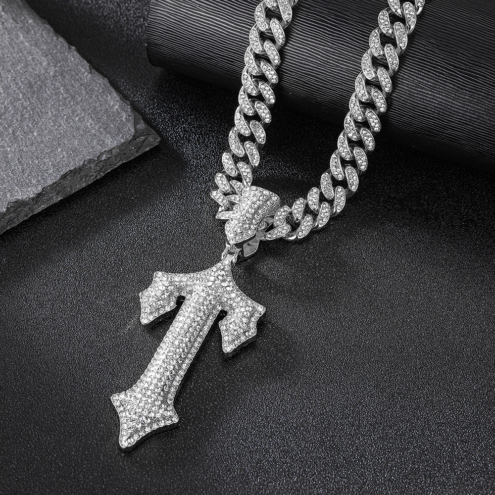 Cross-Border Hot Hip Hop Necklace Unique Hipster Ins Style Sweater Chain Full Diamond Alloy Cuban Link Chain Supply Ornament