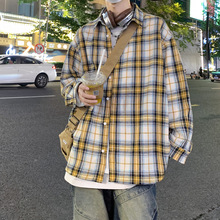 2023新款条纹格子衬衫外套长袖男士港风秋季复古穿搭潮流宽松美式