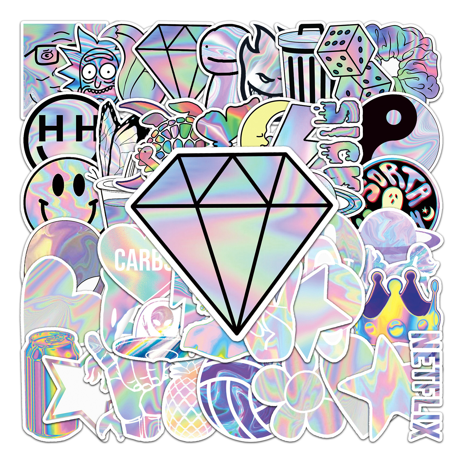 50张全息镭射涂鸦贴纸 个性跨境贴纸diy滑板水杯行李箱贴纸批发