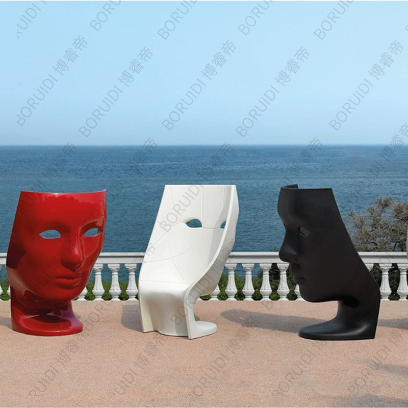 玻璃钢面具艺术座椅酒店展会创意人脸造型椅子会所异形人像休闲椅